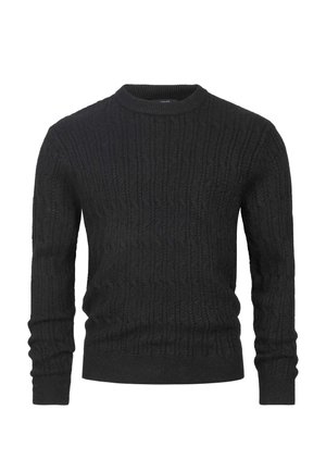 Maglione nero a trecce con maniche lunghe, collo rotondo e motivo strutturato, realizzato in un materiale morbido adatto per l'abbigliamento casual.