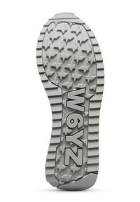 Suola di scarpa in gomma grigia con battistrada e impugnature a forma di stella, con il logo "W6YZ" in rilievo al centro.