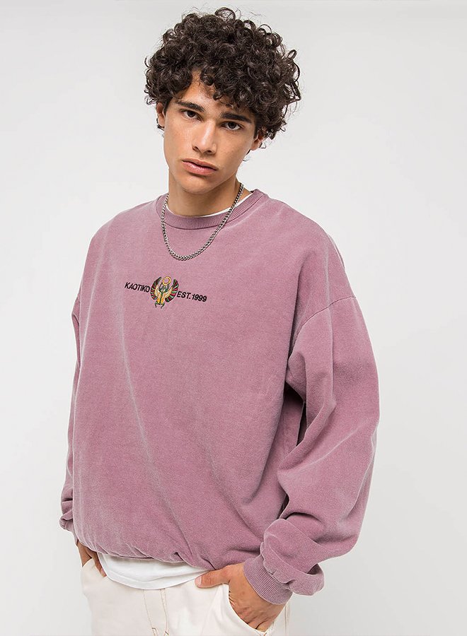 Kaotiko CREW WASHED BEETLE - Sweatshirt - bordeaux