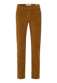 Bruna manchesterbyxor med rak bendesign, framfickor och en enkel knappstängning. Strukturerad tyg med subtila ribbdetaljer.