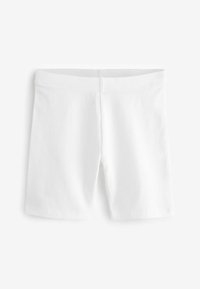 Shorts en coton blancs avec une texture lisse, design ajusté et taille élastique, présentant une esthétique épurée et simple.