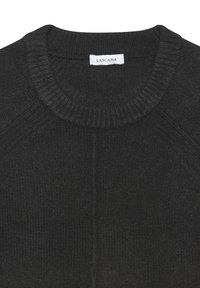Dunkelgrauer Strickpullover mit Rundhals, ausgestattet mit gerippten Details am Kragen und Raglanärmeln. Markenetikett: LASCANA.