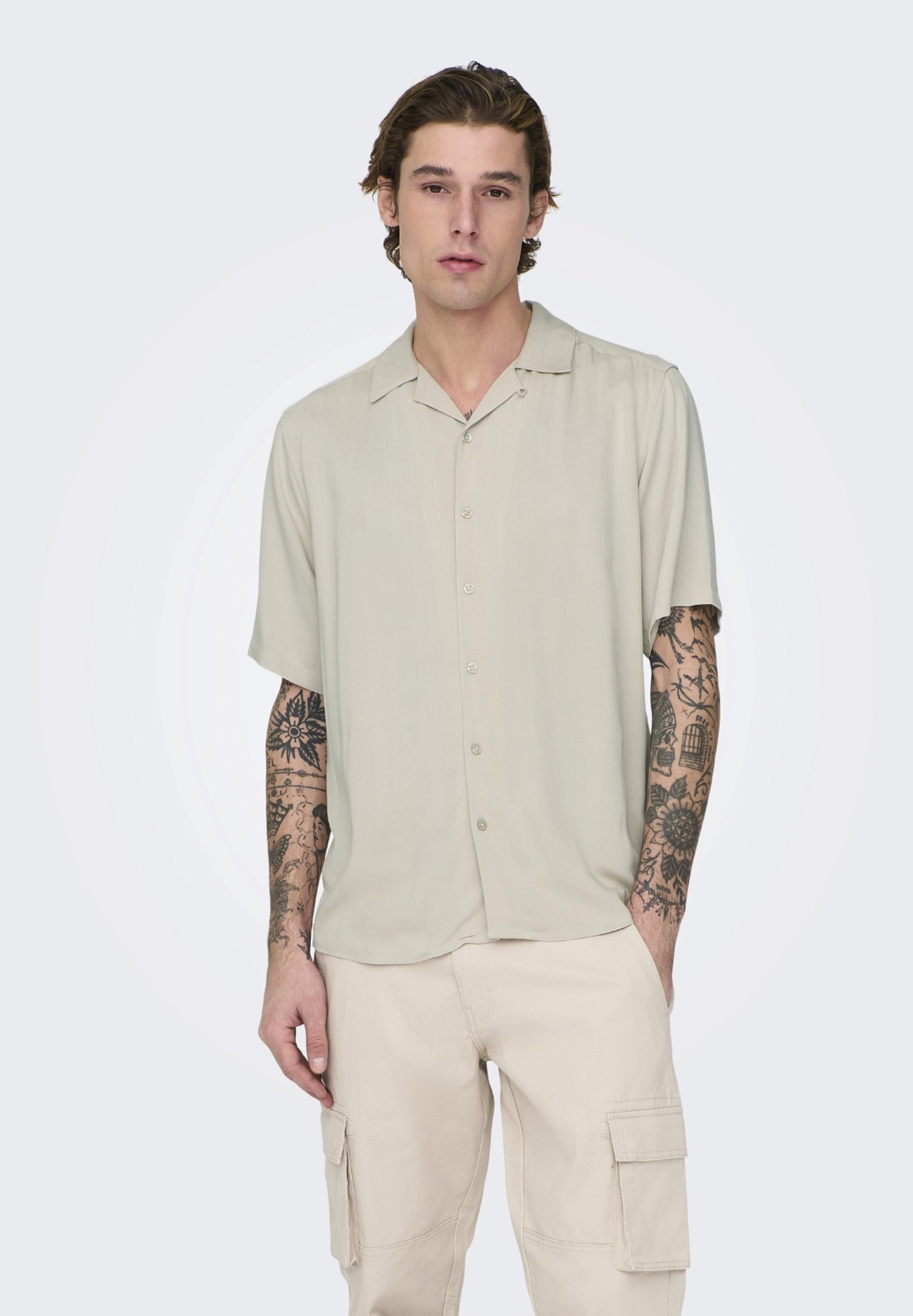 ONLY & SONS oversized t-shirt with Honshu back print in taupe