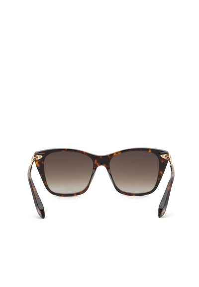 Lunettes de soleil carrées en écaille avec verres marron dégradés et branches légèrement courbées, présentées sur fond blanc.
