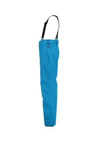 Blauwe skipants met verstelbare zwarte bretels, ritszakken, een taps toelopend ontwerp en elastische boorden voor een veilige pasvorm.