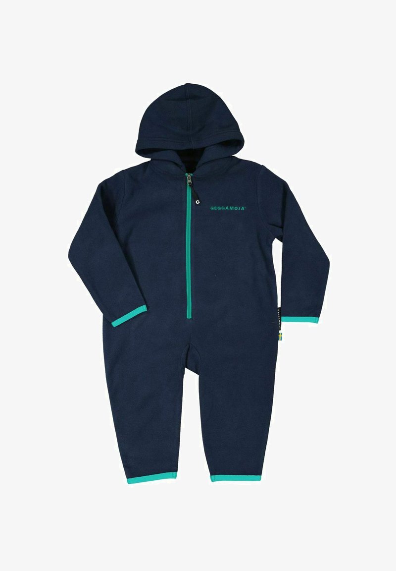 Merenneito fleece-haalari, jossa on huppu, vihreä vetoketju ja hihansuut. Rinnassa logo ja koristekaitale hihansuissa ja nilkoissa.