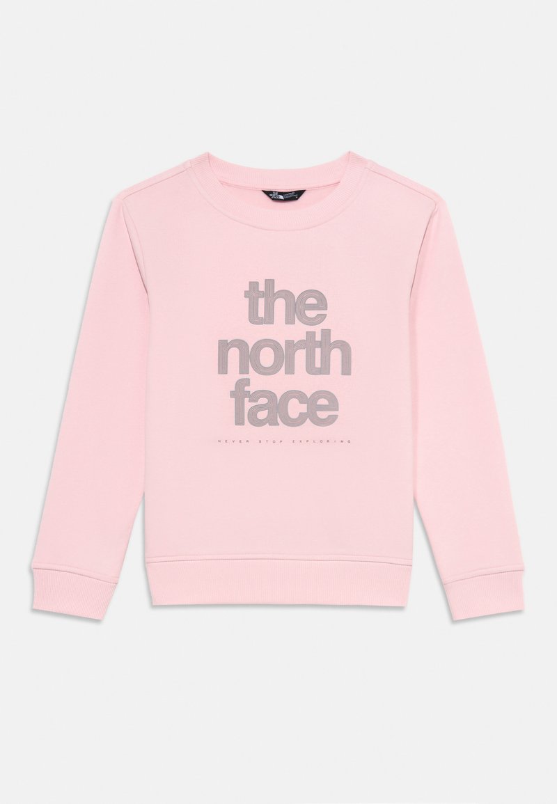 Gaiši rozā džemperis ar apaļu kaklu, garām piedurknēm un ribota malām. Priekšpusē ir "the north face" logo pelēkā krāsā. Mīksta tekstūra.