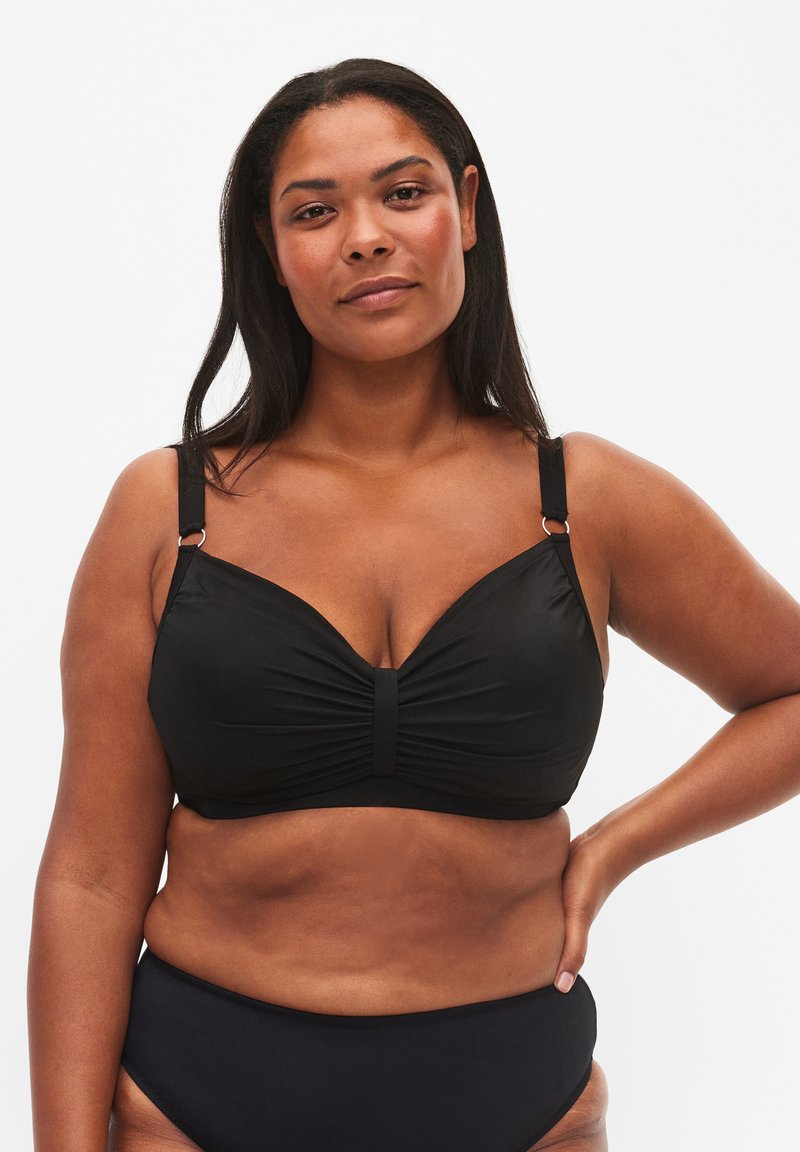 Zizzi - MED DRAPERINGER - Bikinitop - black, Vergroten