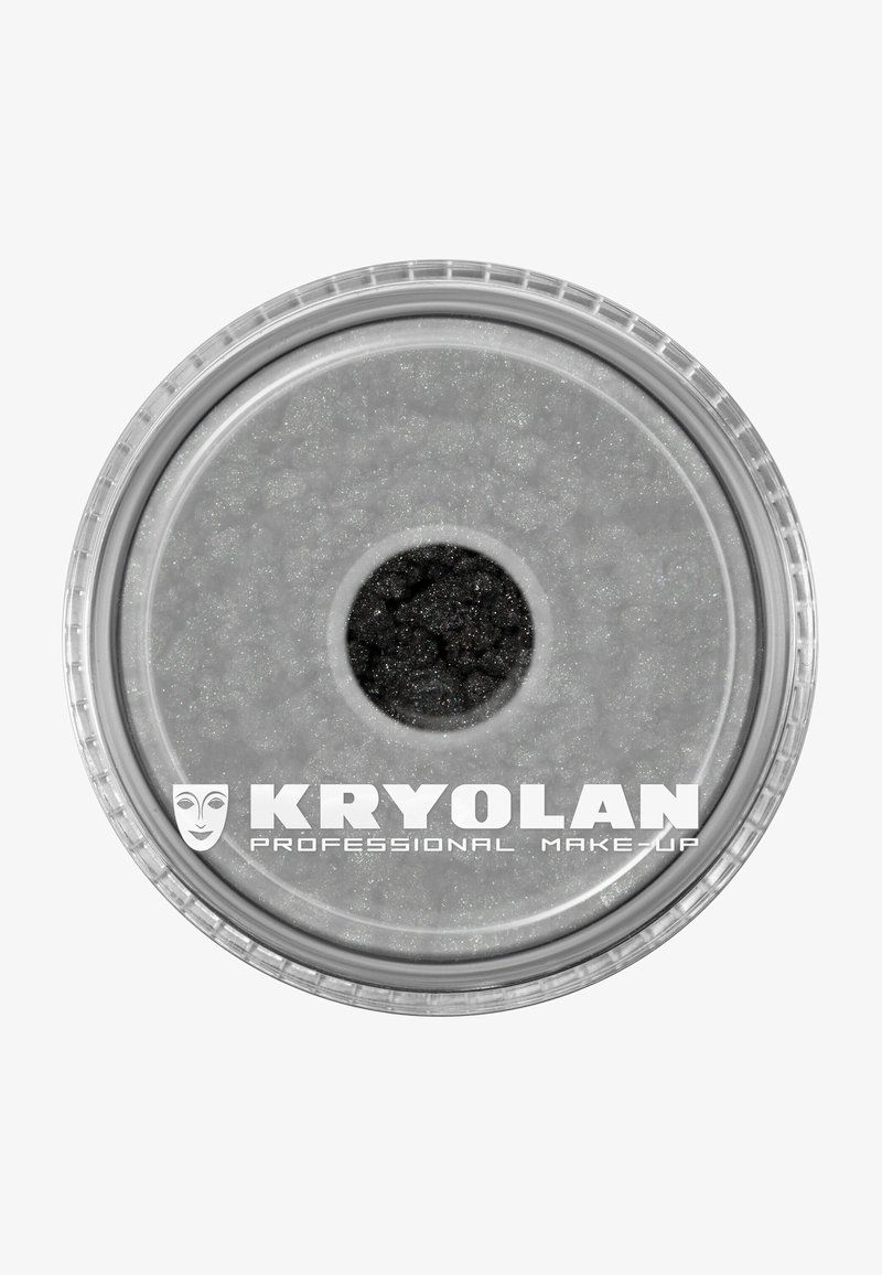 Runder Behälter von Kryolan professionellem Make-up mit einem transparenten Deckel, der grauen, strukturierten Puder im Inneren zeigt.