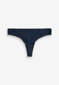 String noir foncé en tissu lisse, avec une taille étroite et une bordure en dentelle le long des bords pour un détail supplémentaire.