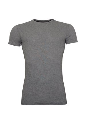 Tricou gri cu mânecă scurtă, realizat dintr-un material moale, având un guler tip crew și o siluetă ajustată. Fără modele sau accente vizibile.
