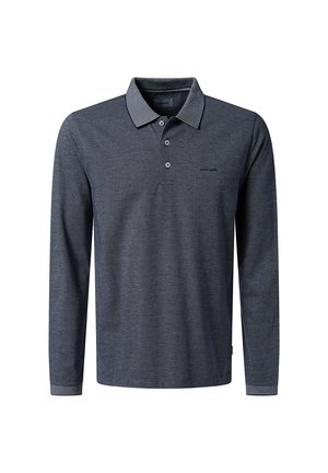 Polo a maniche lunghe, colore blu navy scuro, realizzato in tessuto testurizzato, con colletto classico e patta con tre bottoni, decorato con un logo del marchio discreto.