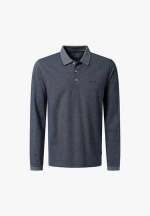 Langärmliges Poloshirt in dunklem Marineblau, aus strukturiertem Stoff, mit klassischem Kragen und einer Drei-Knopf-Leiste sowie dezentem Markenlogo.