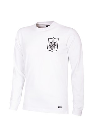 Witte longsleeve t-shirt van katoen, met een zwart schildafbeelding op de borstzak, ronde halslijn en geribde mouwen.