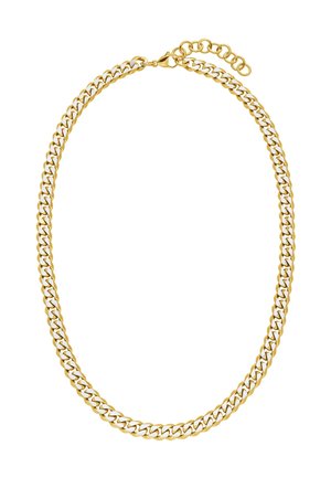 Gold twisted curb chain necklace with lobster clasp and adjustable link extender on a white background.