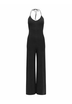 Svart halterneck-dress med vide ben og en detalj med søm foran, designet for en ermeløs passform.