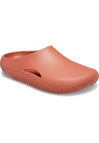Coral rubber clog with a smooth finish, rounded toe, side ventilation holes, and a textured, ridged sole for grip.