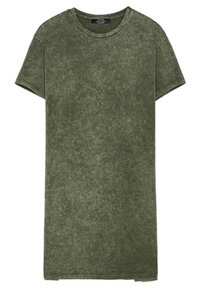 Olivgrön t-shirt tillverkad av mjuk bomull. Har en rundad halsringning och korta ärmar, med en något blekt, texturerad yta.