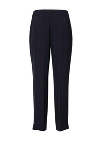 Pantalon droit à taille élastique noire avec plis devant, fabriqué en tissu léger.