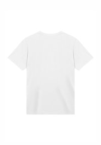 Weißes Baumwoll-T-Shirt mit klassischem Schnitt, kurzen Ärmeln und Rundhalsausschnitt. Glatte Textur ohne sichtbare Designs oder Grafiken.