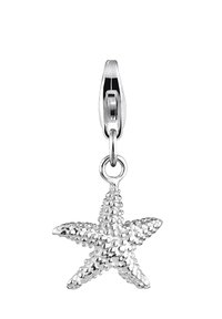 Charm aus Sterling-Silber in Form eines Seesterns mit strukturiertem Oberflächen und fünf länglichen Armen, ausgestattet mit einem sicheren Karabinerverschluss zur Befestigung.