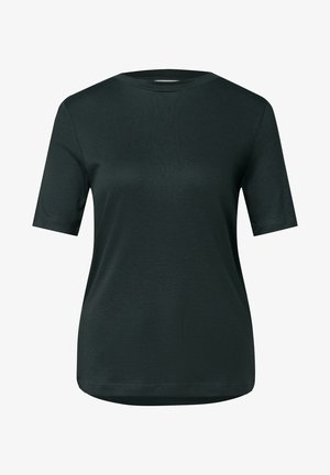 Zwarte T-shirt met korte mouwen gemaakt van zachte stof, met een ronde hals, een relaxte pasvorm en een gladde textuur zonder zichtbare patronen of accenten.