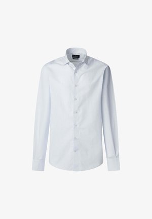 Witte lange mouwen shirt van katoen. Heeft een klassieke kraag, knopen aan de voorkant en een gladde textuur. Fitted ontwerp met knoopmanchetten.