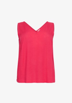 Bežični, v-izrez ružičasti top od mekog materijala s opuštenim krojem. Glatka tekstura bez vidljivih uzoraka ili dodataka.