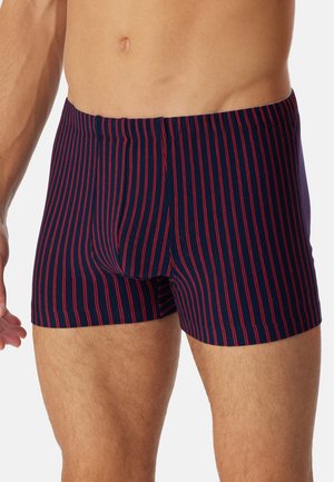 Herenboxershorts in donkerblauw katoen met rode verticale strepen, met een aansluitend ontwerp en een zachte tailleband.
