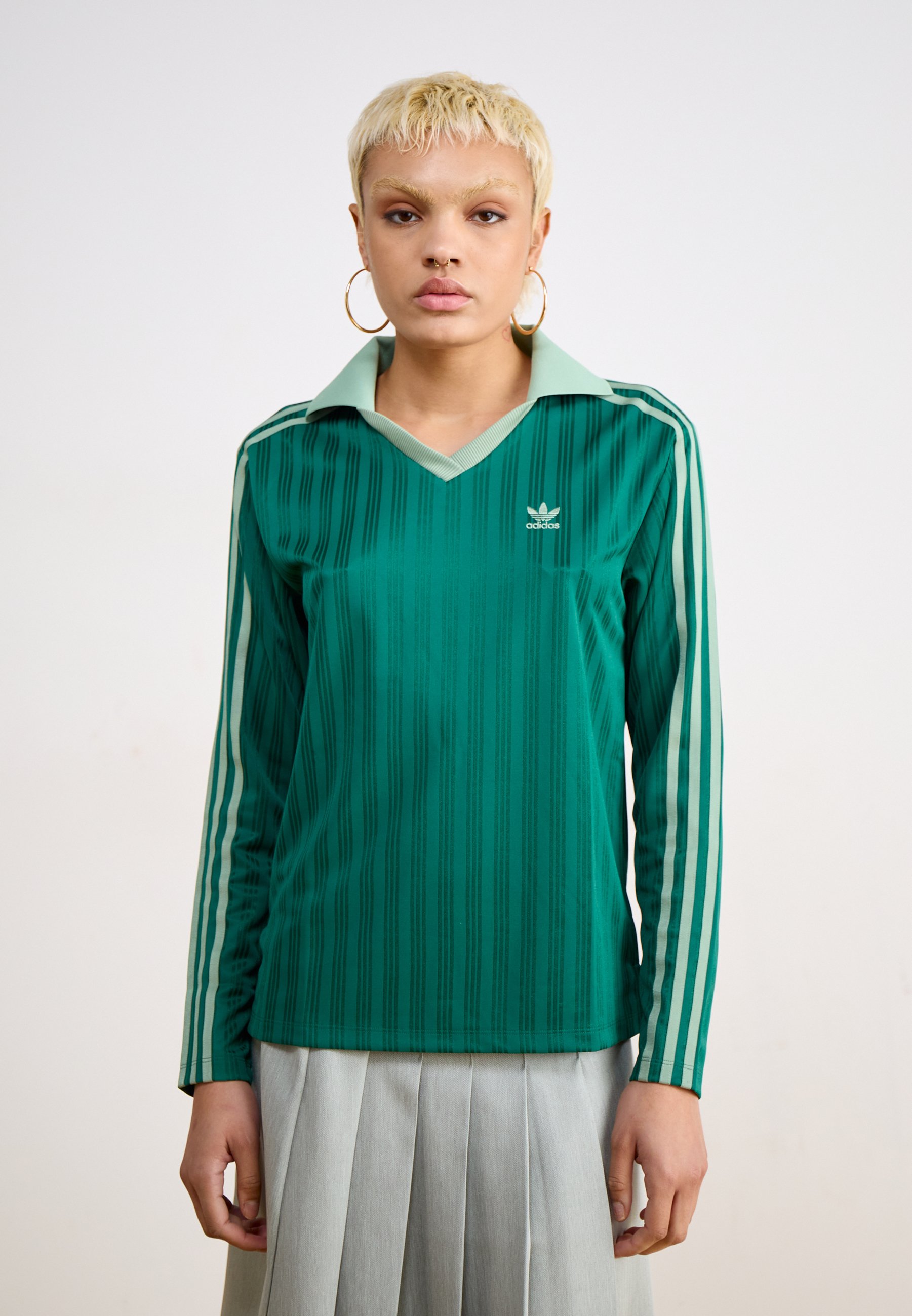Green Adidas Long Sleeve Striped Top Adidas Originals V NECK TEE
