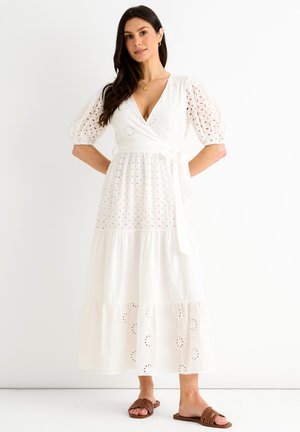 WRAP BRODERI MIDI - Day dress - white
