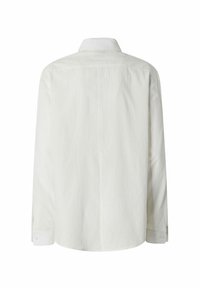 Camicia a maniche lunghe di colore grigio chiaro con righe bianche verticali. Presenta un colletto classico e polsini con bottoni. Tessuto morbido e vestibilità comoda.