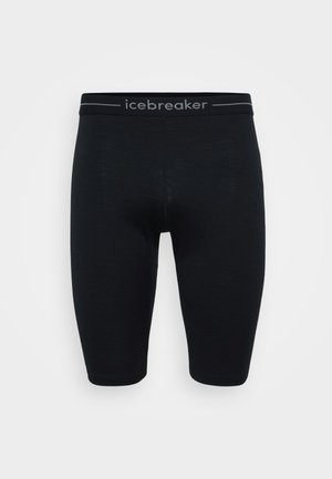 Schwarze, enganliegende Leggings aus einem weichen Material, mit einem bequemen Bund und dem grauen "icebreaker"-Logo. Keine ausgeprägten Muster oder Akzente.