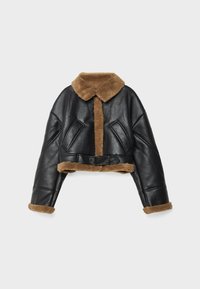 Stradivarius Veste en similicuir - black