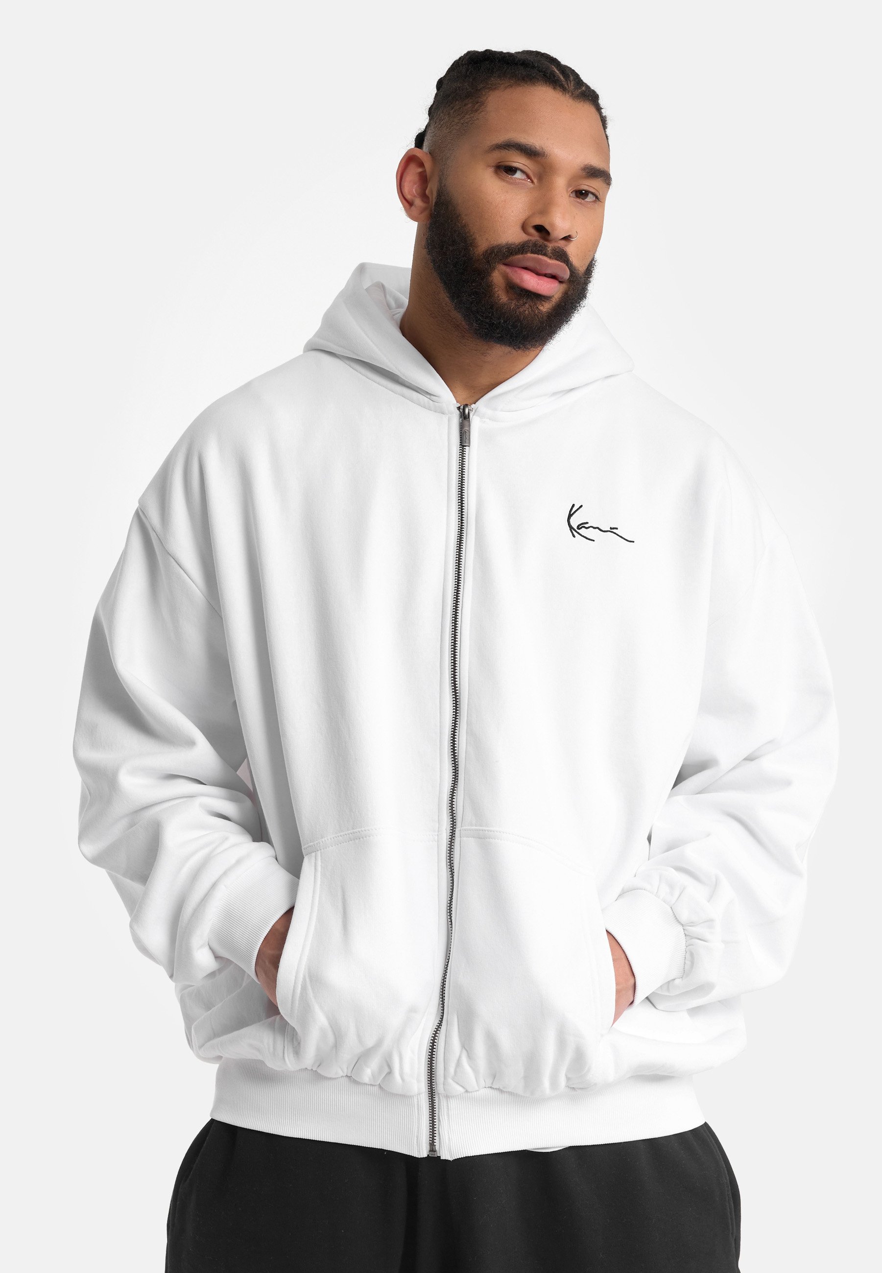 Karl Kani CHEST SIGNATURE ESSENTIAL ZIP HOODIE - Zip-up sweatshirt - white  - Zalando.co.uk