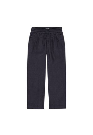 Mørkeblå snorbukser med elastisk midje, med rette ben og mykt, teksturert stoff.