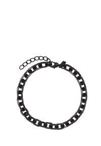 Black chain bracelet featuring interlocking links, a textured finish, and an adjustable clasp with a chain extension for sizing.