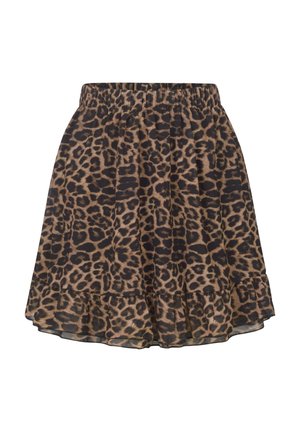 Krilo z leopardjim vzorcem, ki ima raztegljiv pas, večstopenjski rob z volančki in lahkotno, prosojno material v odtenkih rjave in črne.
