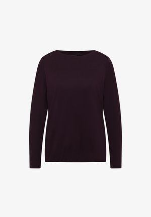 Pitkähihaista toppia syvässä purppurassa, valmistettu pehmeästä ja sileästä kankaasta. Ominaisuuksiin kuuluu pyöreä pääntie ja rento istuvuus, ilman näkyviä kuvioita tai koristeita.