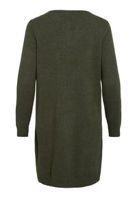 Pull en maille vert foncé à manches longues avec poignets et ourlet côtelés, présenté de dos sur fond blanc.