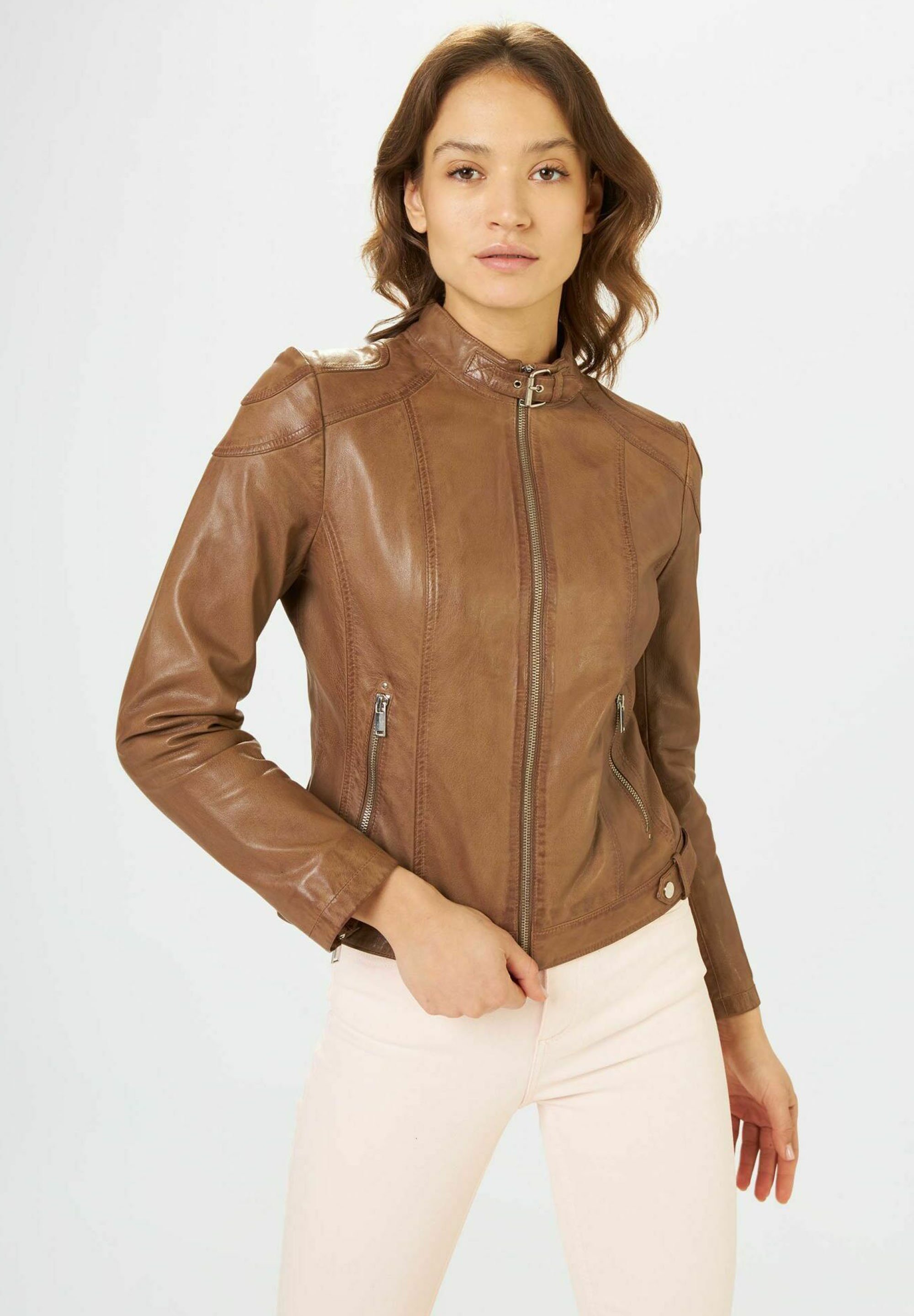 Giacca In Pelle Leatherick - Motociclista Vintage Uomo, Marrone Invecchiato, 100% Pelle Vera