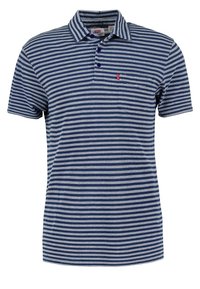 Polo shirt à rayures horizontales bleues et blanches, à manches courtes, avec col, trois boutons et petit logo Levi's sur la poche gauche.