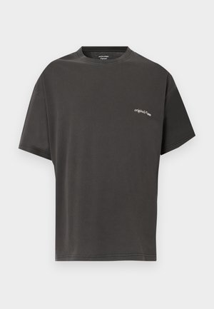 Μαύρο γκρι κοντομάνικο T-shirt με στρογγυλή λαιμόκοψη και μικρό λευκό κείμενο "originals © 1990" στο αριστερό στήθος.