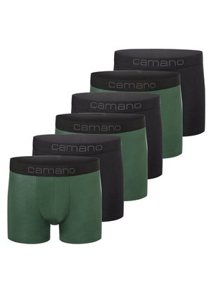Men's underwear set featuring three black and three dark green pairs. Made of soft material with elastic waistbands displaying the brand "Camano."