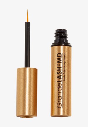 Gold tube of GrandeLASH-MD lash enhancing serum with applicator brush removed, showing fine brush tip.