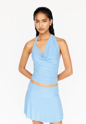 DRAPED ASYMMETRIC HALTER - Top - blue