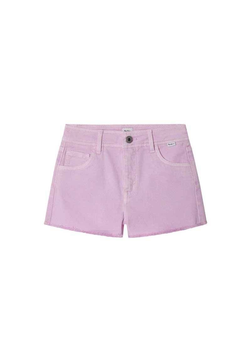 Roze denim shorts met een gestructureerd ontwerp, voorzakken, zichtbare stiksels en een uitgerafelde zoom voor een casual uitstraling.