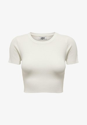 Vit, ribbad bomulls-crop top med korta ärmar och rund halsringning, med en figurnära design för en strömlinjeformad silhuett.