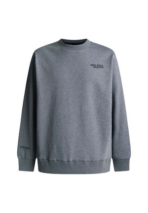 Szara bluza z długimi rękawami, ze ściągaczem na kołnierzu i dole, z czarnym napisem „RED BULL RACING” na piersi i rękawie. Wykonana z bawełnianej mieszanki.