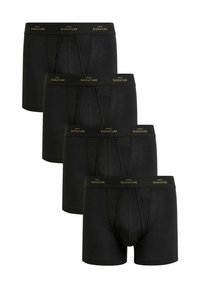 Schwarze Baumwoll-Boxershorts mit taillierter Passform und elastischem Bund, versehen mit "NEXT SIGNATURE" in goldener Schrift. Set von vier.